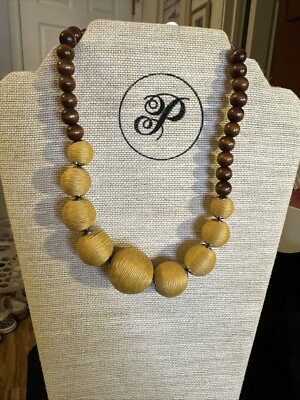 Necklace Gold Beads Brown Wood Woven String Plunder Posse Set Nov 2018 New