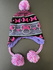 Disney Child's Minnie Mouse Hat Ears Knit Cap Winter Cold Weather Pompom Braids