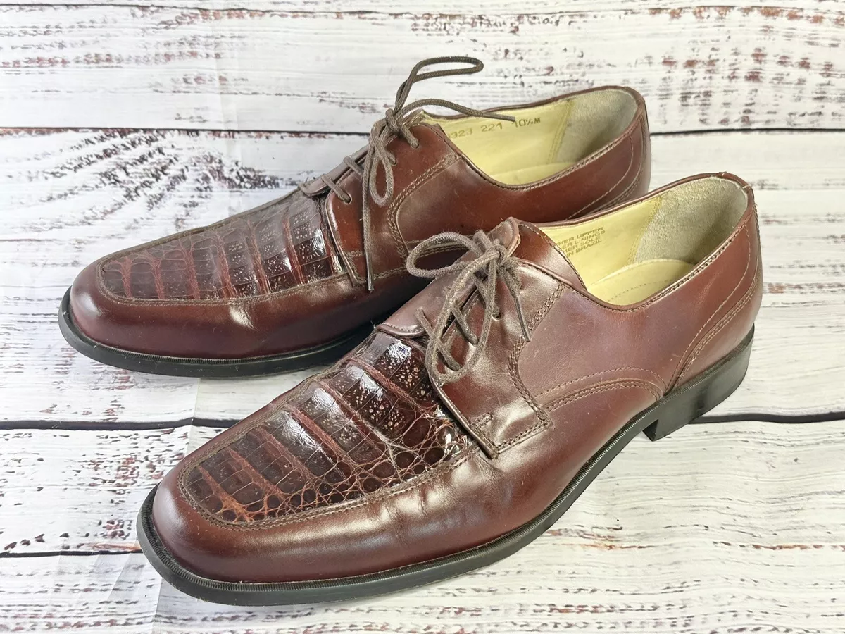 Brass Boot Cognac Genuine Crocodile Leather Lace Up Oxford Dress Shoes 10.5