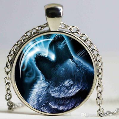 WOLF HOWL charm pendant 20'' Sterling Silver necklace gold gift box women men
