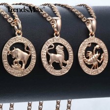12 Zodiac Sign Constellation Pendant Necklace 3mm Rose Gold Plated Snake Chain