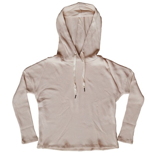 XS LETT Bari Rib Long Sleeve Drawstring Hoodie Shirt, Ecru Tan, Light Loungewear