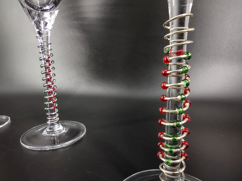Martini Glasses by Lenox Large Beaded Gem Pattern Wire Wrapped Red & Green 2004 - Picture 5 of 13