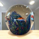 Vintage Murano Style Fish Aquarium Paperweight Glass Tropical Scene Bubble Large