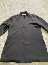 Jones Wear Women Long Sleeve Thin V-Neck Button-Up Shirt Black Petite 6P