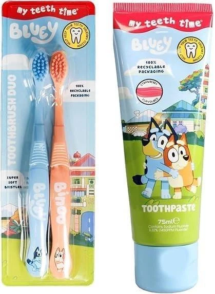 Bluey Kinder Fluorid Zahnpasta & Zahnbürste für Kinder Mundpflege Konvolut Set
