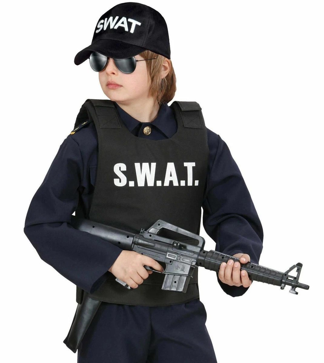 Costume Kids Police Swat Bulletproof Vest Cap Hat Fancy Dress