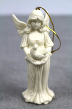 Angel White Porcelain or Bisque Angel holding a Dove Christmas Ornament 3-3/4" T