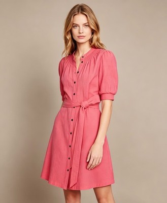 NWOT Boden Ada Double Cloth Cotton Pink Shirt Dress Size 2P Knee Length