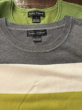 JESSICA HOWARD sz Small Sweater Dress TUNIC Black Gray Striped w Lime Green