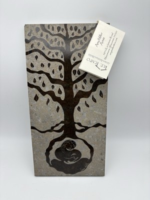 Tile Tempo Imperial Brown Marble Carved Tile ''Tree of Life'' Signed by Amy Miller