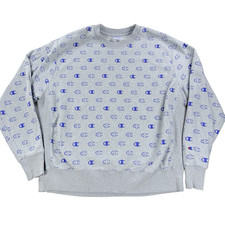 Mens Champion Reverse Weave Sweatshirt Pullover All Over Print Gray Size 2XL