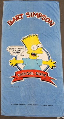 Vintage Bart Simpson Radical Dude Beach Towel  Don t Have a Cow Man!  *see desc*