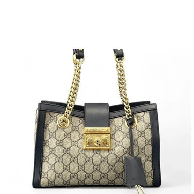 Gucci Small Padlock Tote Black Beige Gg Monogram (ym052926b5r)