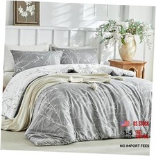 Reversible Duvet Cover King Size, Grey White King 104 90 inch B  grey Branch