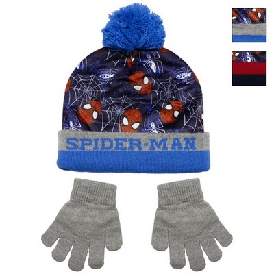 Spiderman Set Hat With Pom Pom And Gloves For Kids Winter 52 54 6961