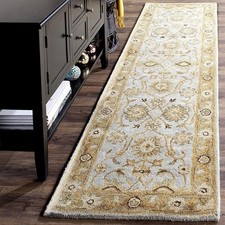 Handmade Traditional Oriental Premium Wool Runner Rug Light Blue