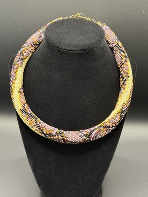 Lavender Python Beaded Choker Necklace, Seed Bead Necklace, Snake Pattern