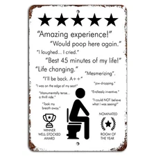 Amazing Experience - Will Poop Here Again Five Stars Funny Bathroom Sign