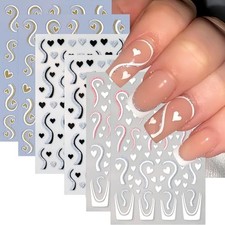 6 Pcs Valentines Nail Stickers Glitter Heart Nail Decals Black golden heart
