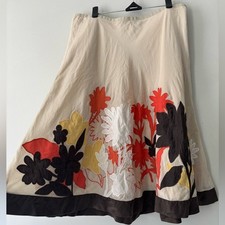 Y2K Cottagecore Tan Brown Floral Silk Fairycore Boho Midi Cotton Skirt Med Large
