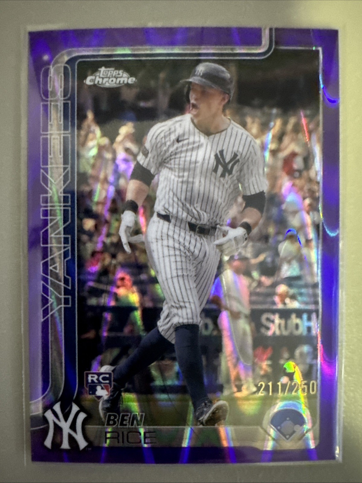 2025 Topps Chrome - Ben Rice #139 Purple RayWave Refractor (RC) /250- Mint