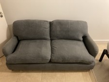 Grey Linen Loaf 3-Seater Sofa with 2 Pillows
