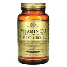 Solgar Vitamin D3 (Cholecalciferol) 1,000 Iu (25 mcg) 250 Sgels