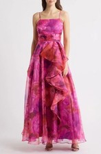 Eliza J Ruffled Side Slit Gown Square Neck Magenta Size 14