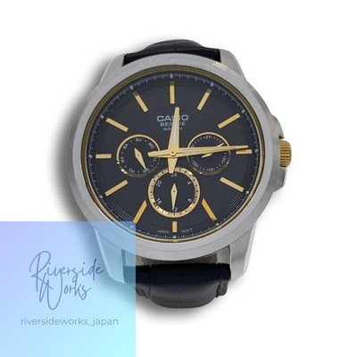 CASIO Quarzuhr Analog Leder Schwarz SS BEM-307