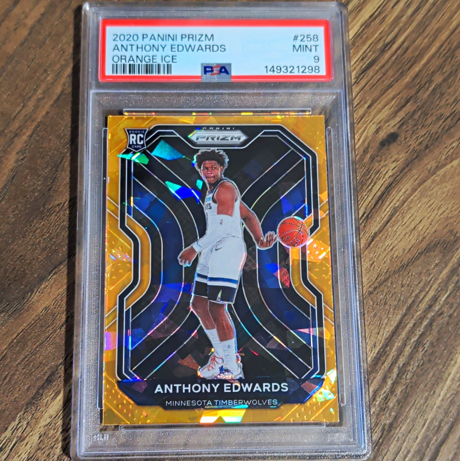 Panini 2020-21 Prizm Anthony Edwards #258 Orange Ice Prizm RC PSA 9 Wolves
