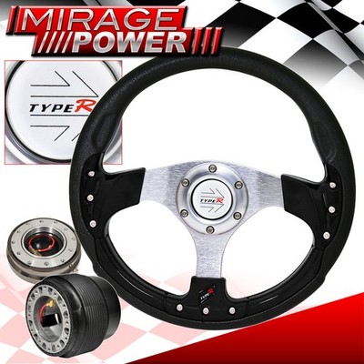 Gunmetal Quick Release For 89-05 Eclipse + Pvc Black Fusion Style Steering Wheel