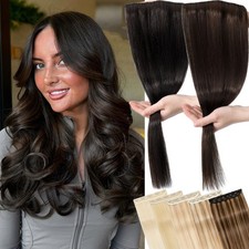 Clip In Human Hair Extensions Real Remy Hair One Piece 3/4 Full Head Dark Brown