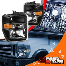 Pair OE Style Black/Clear Headlights for 08-21 Ford E-150/250/350/450 Super Duty