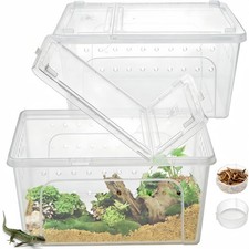 2 Pack Reptile Feeding Box, 12.6"x8.7"x6" Transparent Snake Enclosure Terrari...