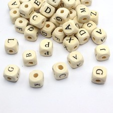 100 Natural Color Assorted Alphabet Letter Cube Wood Beads 10X10mm Jewelry Craft