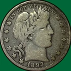 1893 Barber Half Dollar Fine F Coin #36671