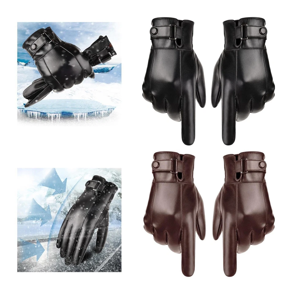 Hommes femmes gants d'hiver en cuir PU écran tactile SMS chaud épais pour - Photo 1/1