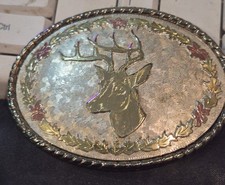 Deer Buck Head Belt Buckle  Silver  Gold Tone USA