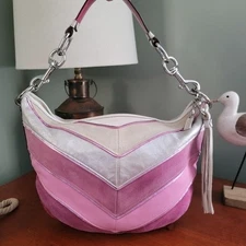 Coach 3664 Soho Chevron Hobo Shoulder Pink White Metallic Suede Leather Bag Y2K
