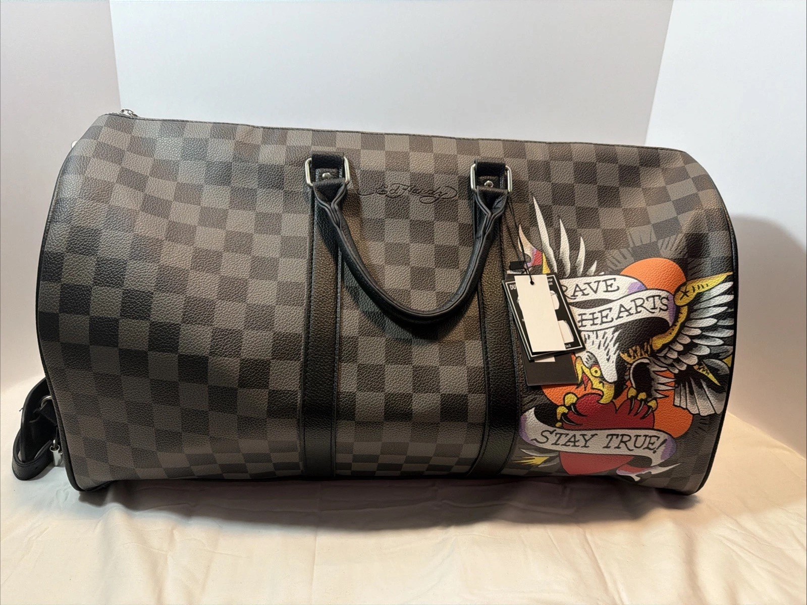 NEW Ed Hardy Checkered Duffle Weekender Travel Bag &ldquo;Brave 