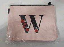 Personalized Makeup Bag for Women, Initial Letter "W" Pink Cosmetic Bag,