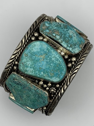 HEAVY Betta Lee Sterling Silver Rare Thunder Mountain Turquoise Bracelet 172g
