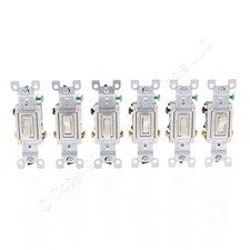 Leviton 1453-2TM Light Almond 3-Way Toggle Switches 15A 120V 6-Pack