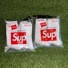 Supreme x Hanes Cushion Crew Socks Logo White Men’s One Size 4 Pairs