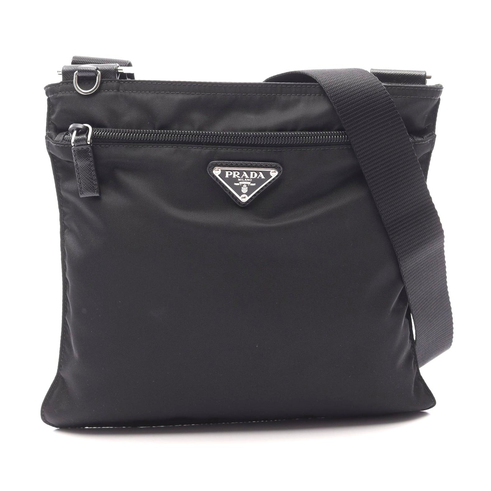Prada Black Nylon Saffiano Leather Shoulder Bag for Women
