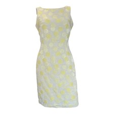 Ann Taylor Ivory Yellow Tweed Polka Dot Textured Sheath Sundot Dress 6 Lined