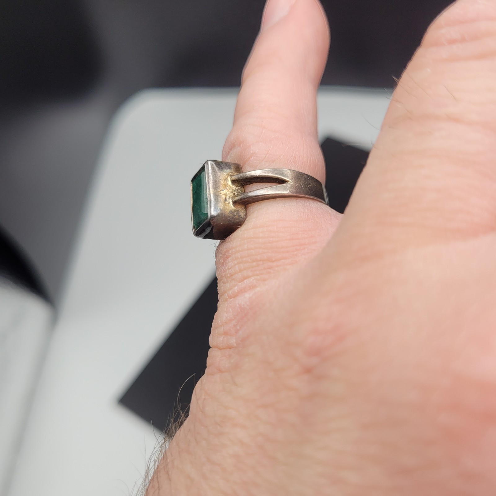 Sterling Silver 925 Rectangle Green Gemstone Size… - image 3