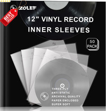 50 Pack 12" Vinyl Record Inner Sleeves 3-Ply Anti-Static Rice Paper LP - US