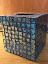 RARE Unique Blue Mosaic Glass Tile Tissue Box Cover Gorgeous!